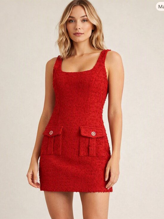 Endless Rose Dresses & Skirts - Endless Rose Tweed Pocket Detail Mini Dress Red Size Medium NWT